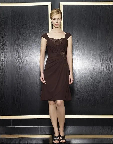 

free shipping formal dinner gown 2016 new design vestidos de festa cap sleeve beaded short chiffon party elegant evening dresses