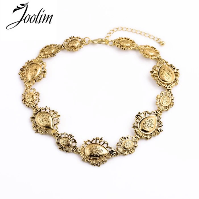 

JOOLIM Jewelry Wholesale/Vintage Engraved Collar Choker Necklace Antique Gold Necklace Jewelry