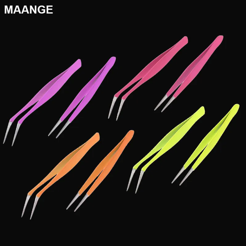 

2pcs Stainless Steel Nail Tools Eyelash Extension Tweezers Nippers Pointed Clip