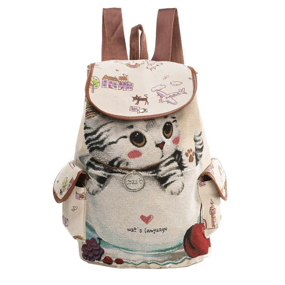 Сумка аксессуар новое качество популярный женский милый кот Печать холст Drawstring рюкзак, сумка для покупок дорожная сумка Прямая поставка