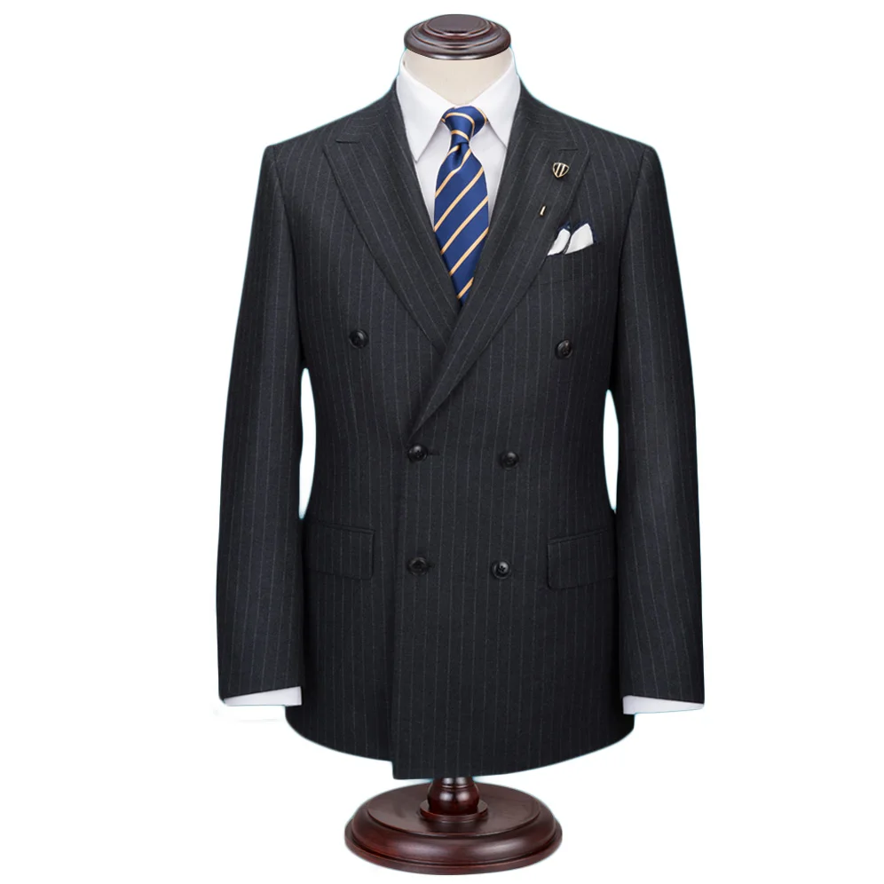 

Custom Made To Measure Men Suit Bespoke Double Breasted Grey Pinstripe Mens Wedding Tuxedo Classic Men Wedding Suits For Men