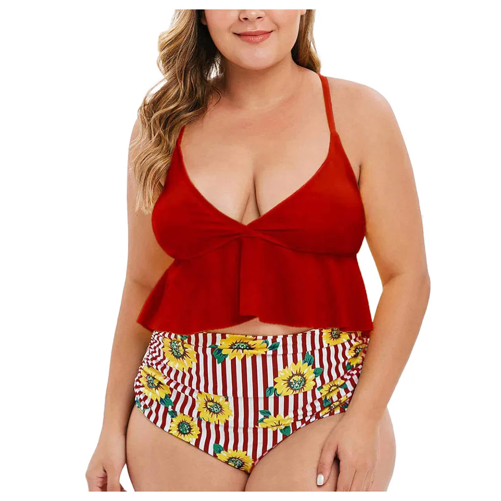 SAGACE бикини размера плюс женский купальник из двух частей Женский комплект бикини бандажный купальник пуш-ап с подкладкой сексуальный купальник для полных женщин#4 - Цвет: Красный