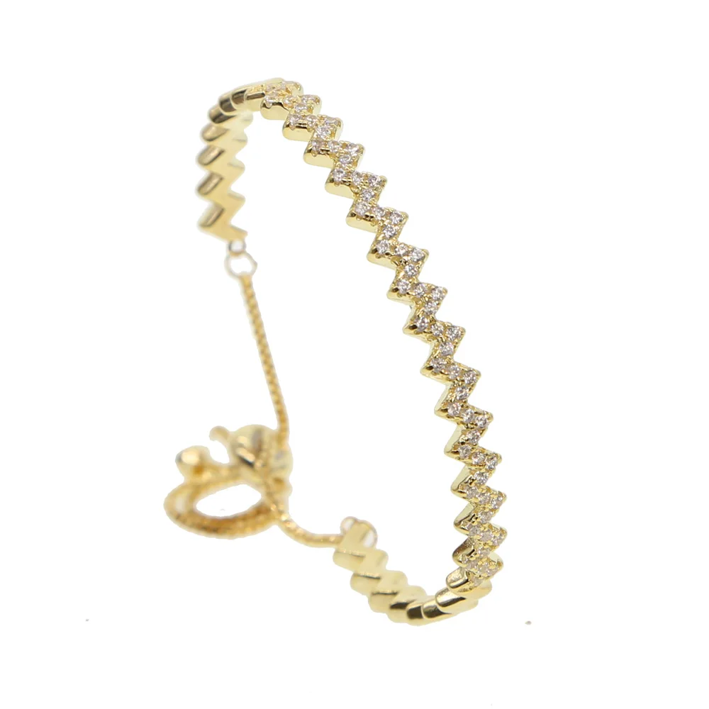 Золотой цвет, открытый регулируемый браслет для элегантных девушек и женщин, ползунок, коробка, цепь, волнистый стержень, микро проложенный cz высококачественный модный браслет