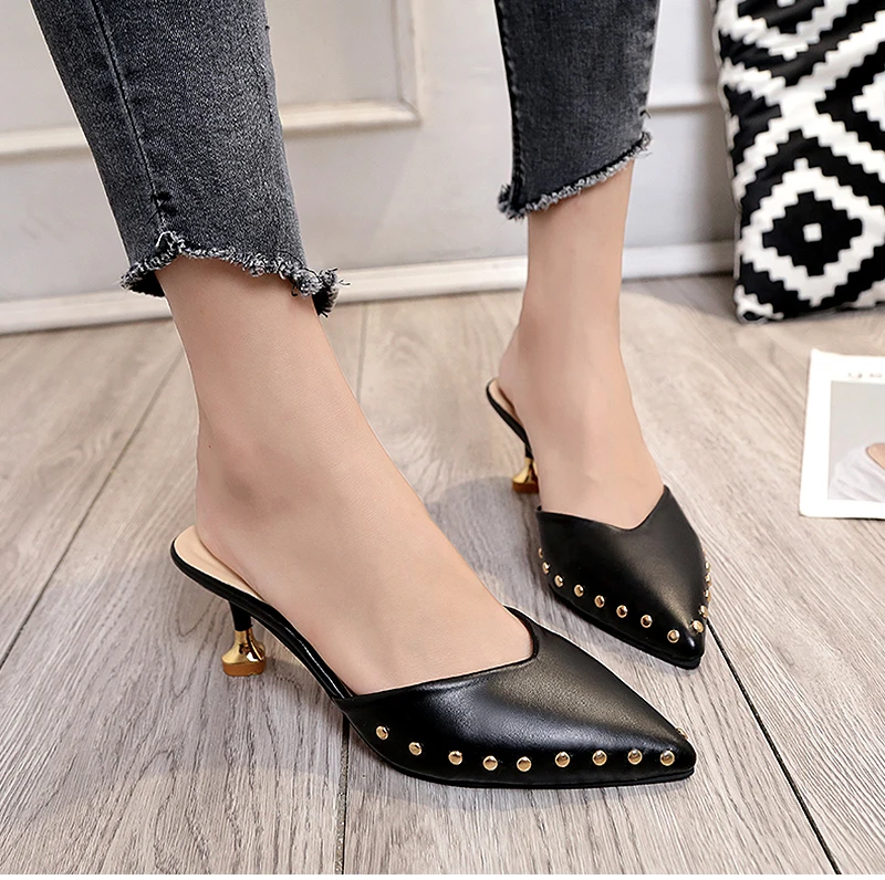 black heels slippers