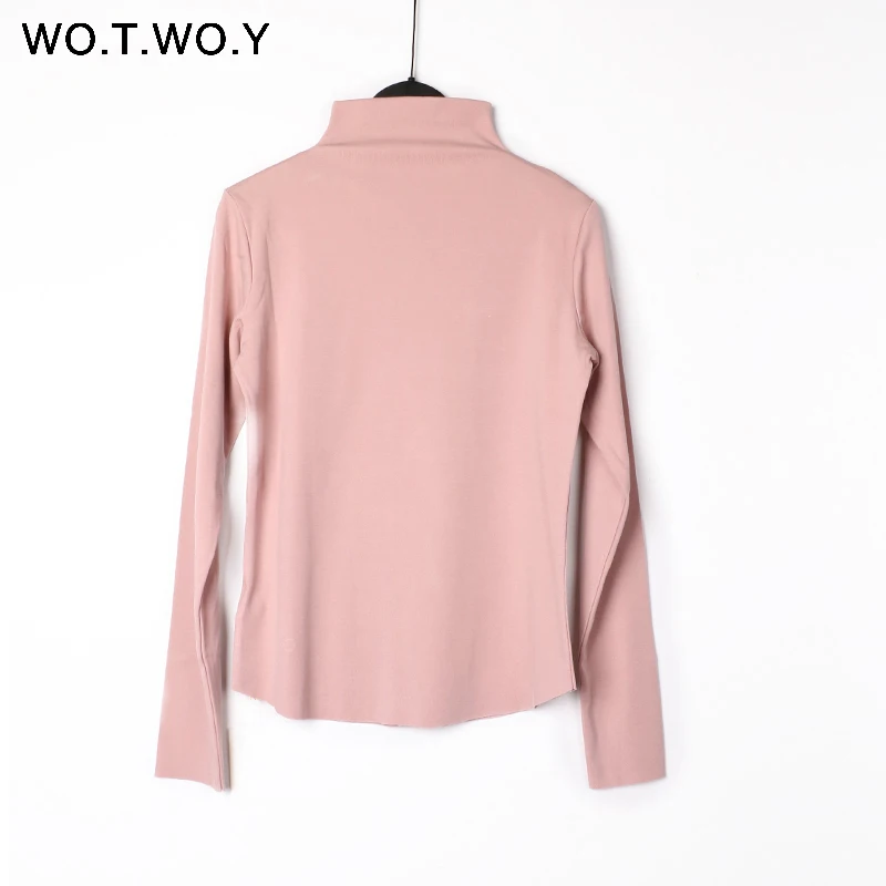 Basic Colorful Turtleneck T shirts Women 2019 Spring Long Sleeve Casual Solid Cotton Tshirt Female Plus Size With Velvet