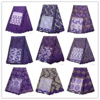 

Purple African French Lace Fabric High Quality African Purple Tulle Lace Fabric For Wedding Stone French Lace Fabric