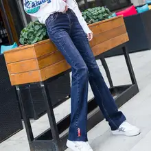 Прямые брюки женские большие размеры повседневные джинсы из денима высокая Талия Хлопок Смесь полной длины синий осень весна брюки женские ddk0801