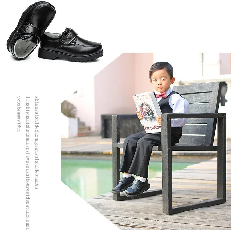 Новые черное платье в стиле кэжуал обувь детская корова сплит кожаные сандалии для мальчиков студенческие Детские на низком каблуке для