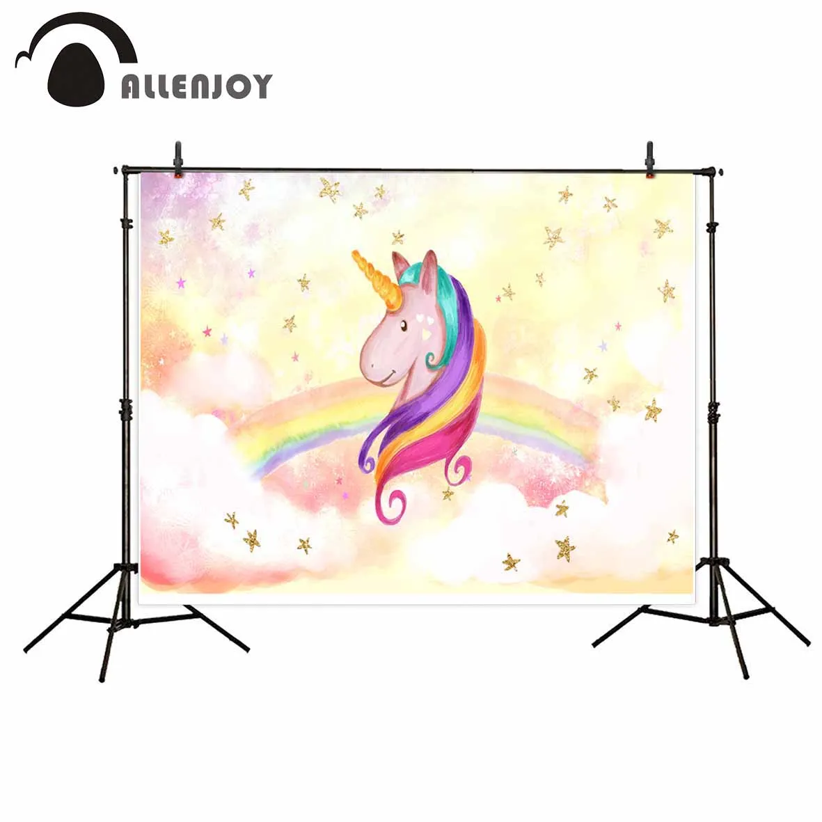 

Allenjoy Unicorn rainbow cloud stars watercolor style candy bar party decorations for home fond studio photo