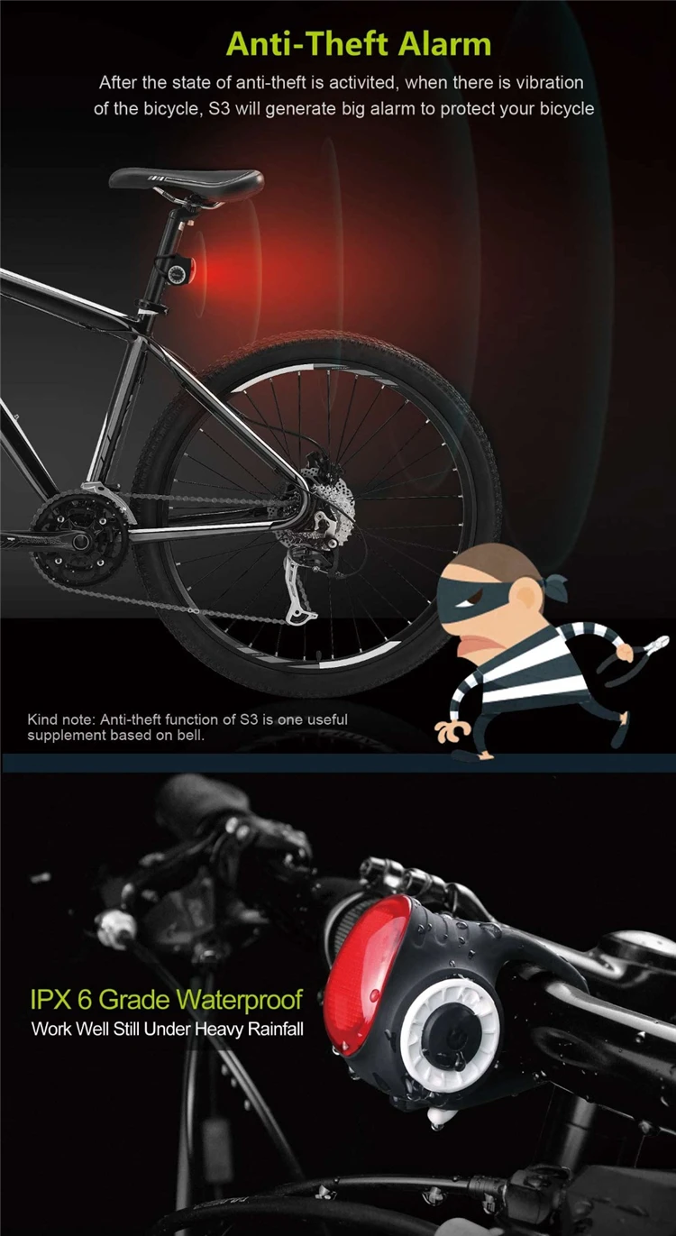 Беспроводной контроль велосипед легкий колокольчик Противоугонная сигнализация USB Перезаряжаемый велосипедный фонарь задний фонарь COB водонепроницаемый велосипедный фонарь