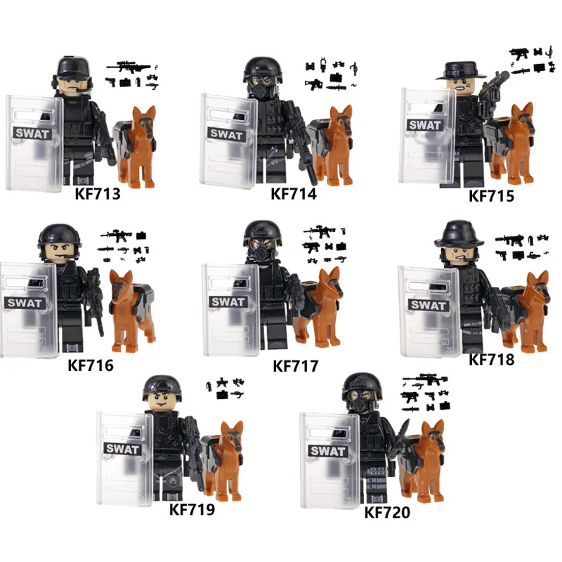 8Pcs Building Blocks Military War Police Series Special Policeman Army Interpol Action Figures Toys Gift For Children 