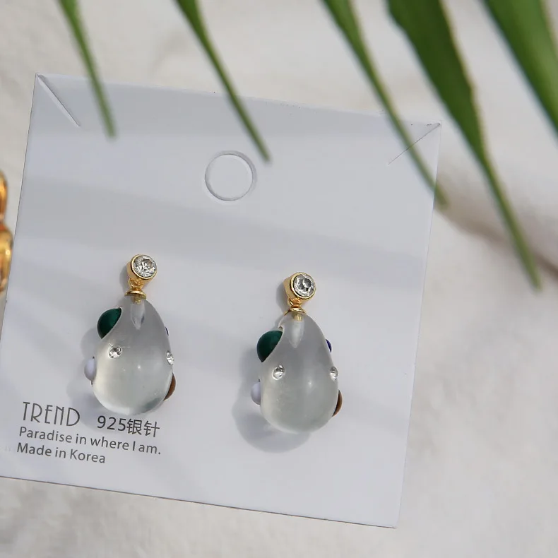 

White Resin WaterDrop Stud Earrings For Women boucle d'oreille femme 2019, Cute Green Earings Studs Jewelry Bijoux oorbellen
