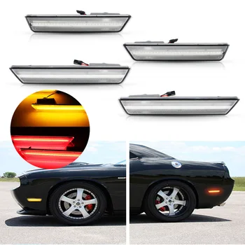 

(4) Clear Lens Front & Rear Side Marker Lamps with 120-SMD LED Lights For 08-14 Dodge Challenger (Front: Amber, Rear: Red)