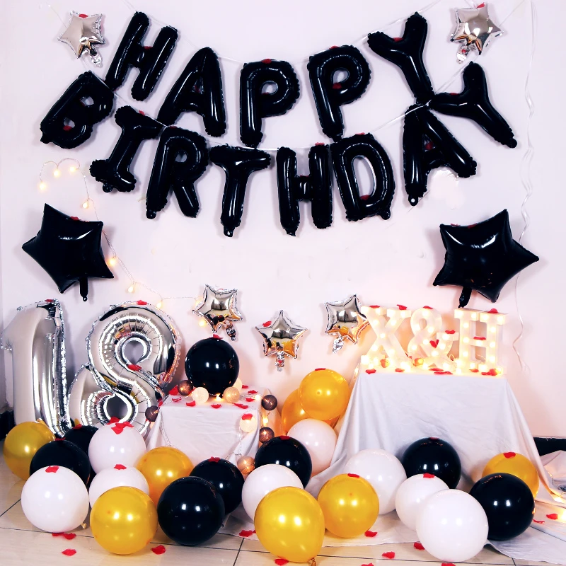 Ballon Noir Et Blanc Avec Lettres De Joyeux Anniversaire Pour Adultes Kit De Decoration Pour Fete D Anniversaire 18eme Anniversaire Aliexpress