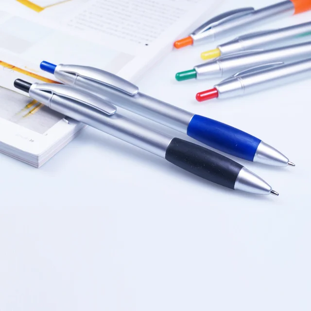 200 pcs/lot Silver custom logo pen color rubber grip ballpoint pen for writing stylo