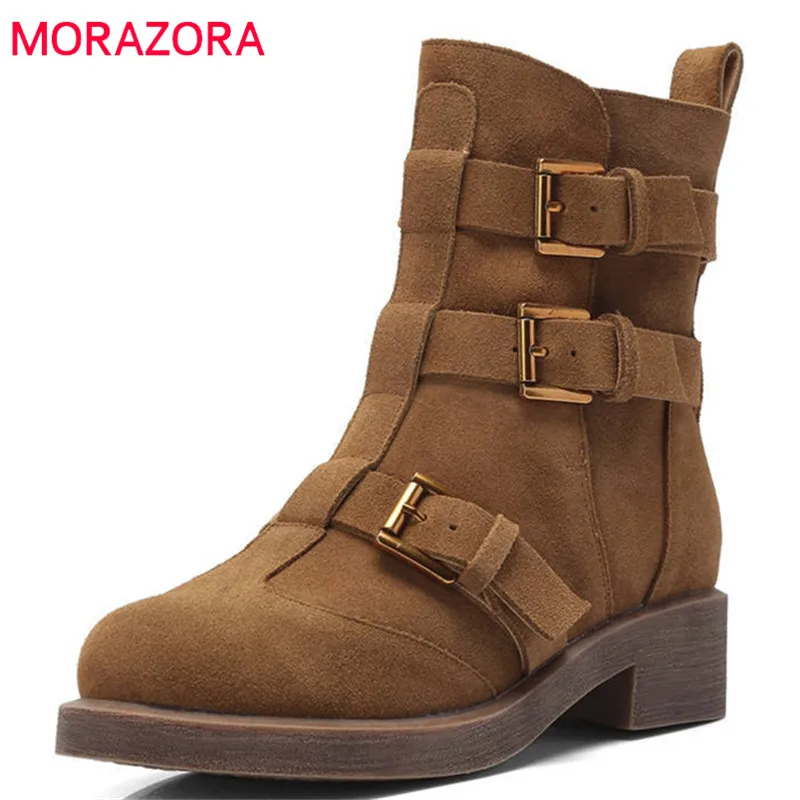 

MORAZORA 2018 top quality genuine leather shoes buckle autumn winter boots punk Martin boots comfortable ankle boots women