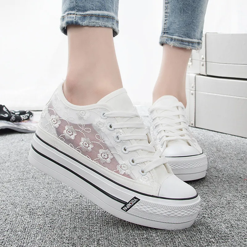 New White Summer Shoes for Women 2016 Breathable Lace Hollow Canvas ...