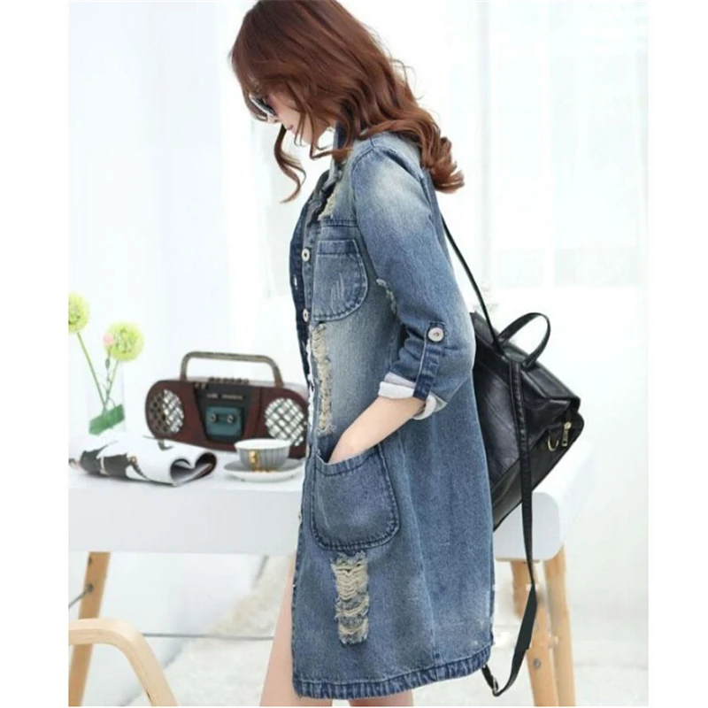 

Women Spring Summer Jeans Jacket Casual Woman Clothes Full Sleeve Plus Size Long Cardigan Jackets Coat Fashion Women JK410