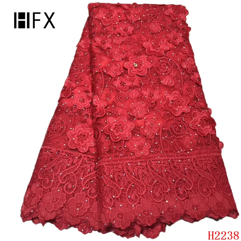 

HFX High quality nigerian wedding african lace fabric cotton /guipure cord lace fabric for wedding party red yellow blue F2238