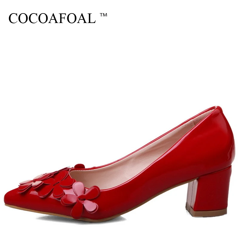 

COCOAFOAL Woman Red Wedding Pumps Plus Size 33 - 43 Party Patent Leather Beige High Heels Shoes Flower Sexy Pumps Calzado Mujer