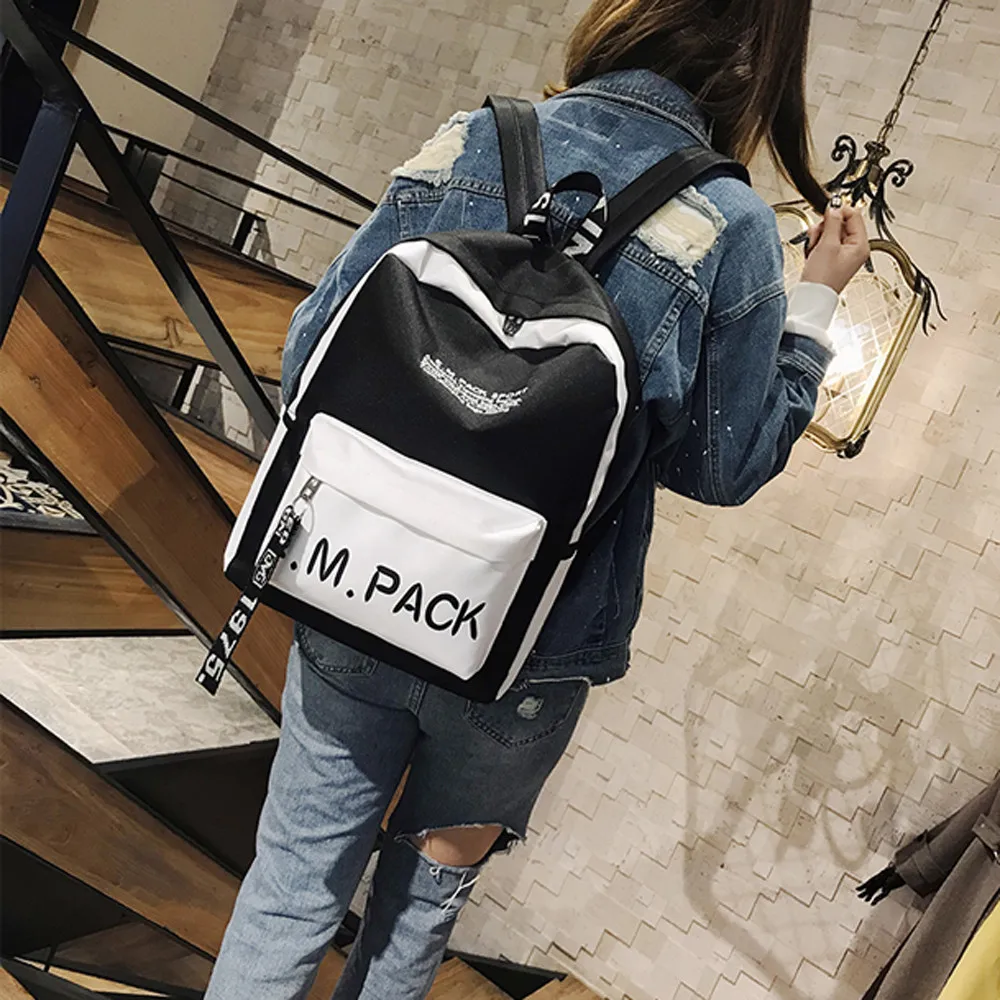 

Fashion Print Letter Neutral Nylon School Rucksack Open Pocket Bag Gripesack Backpack Bookbag Mochila Anti Roubo HW