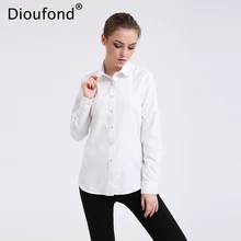 Dioufond Solid Oxford Mint Women Blouses Long Sleeve Causal Blouse Shirt Simple Design Ladies Office Shirt