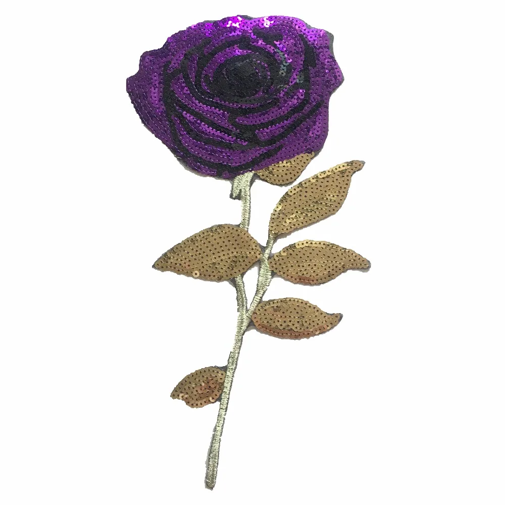 

New Arrival 33.2 x 16.5cm Pink Rose Floral Patches for Clothes Iron on Sequins Flower Patch Stickers DIY Decoration Appliques