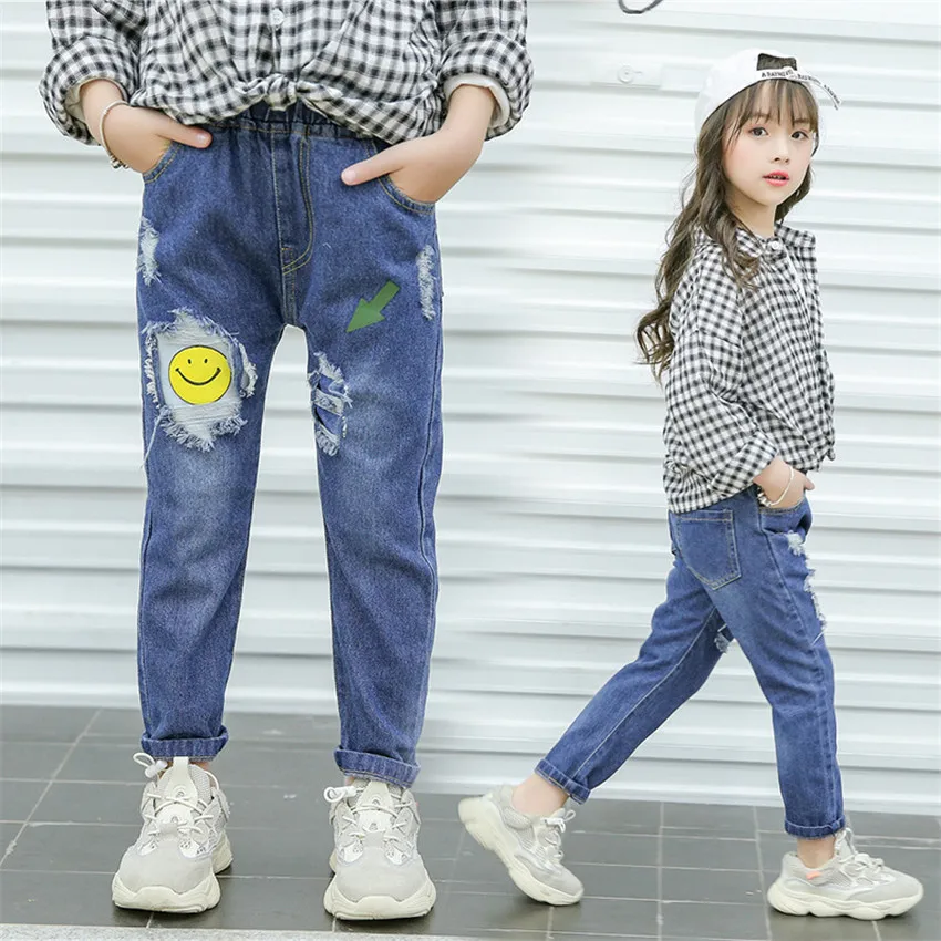 3-12 y children girl jeans kids fashion denim for girls ripped jeans ...
