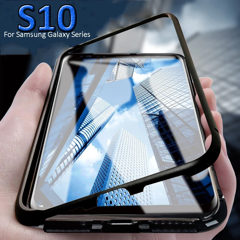 Magnetic Adsorption Metal Glass Case for Samsung S10 Plus Back Cover Galaxy S 10e 10plus 10+ Tempered Cases Fundas |