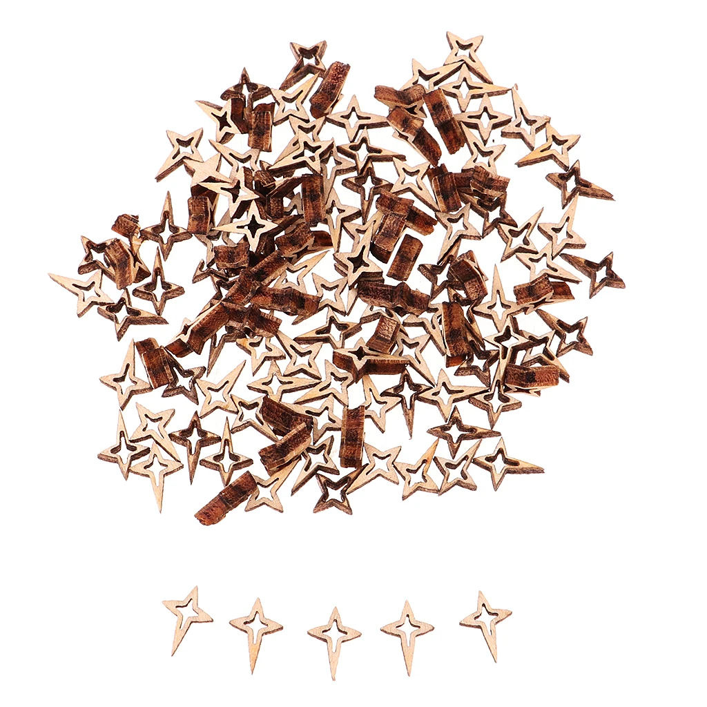 100pcs Unfinished Wood Hollow 4-pointed Star Wooden Pieces Embellishment for Kids Crafts Wedding Party Decoration