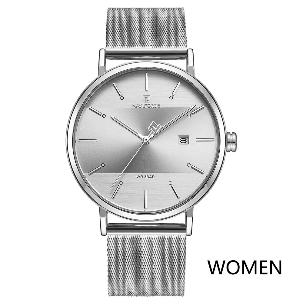 NAVIFORCE Watch Men Fashion Casual Men's Watches Stainelss Steel Mesh Quartz Wristwatch Male Waterproof Date Relogio Masculino - Цвет: Women Silver White