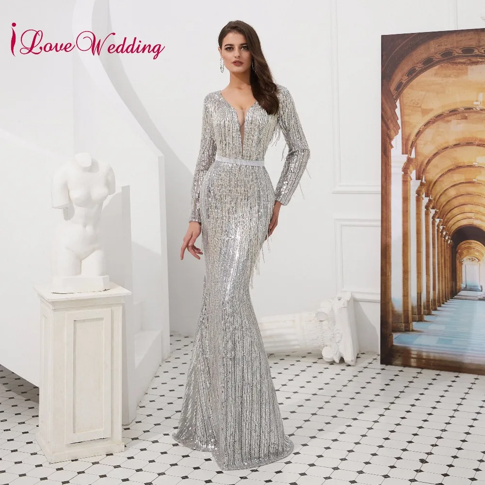 ILoveWedding элегантный v-образный вырез одежда с длинным рукавом официальное платье