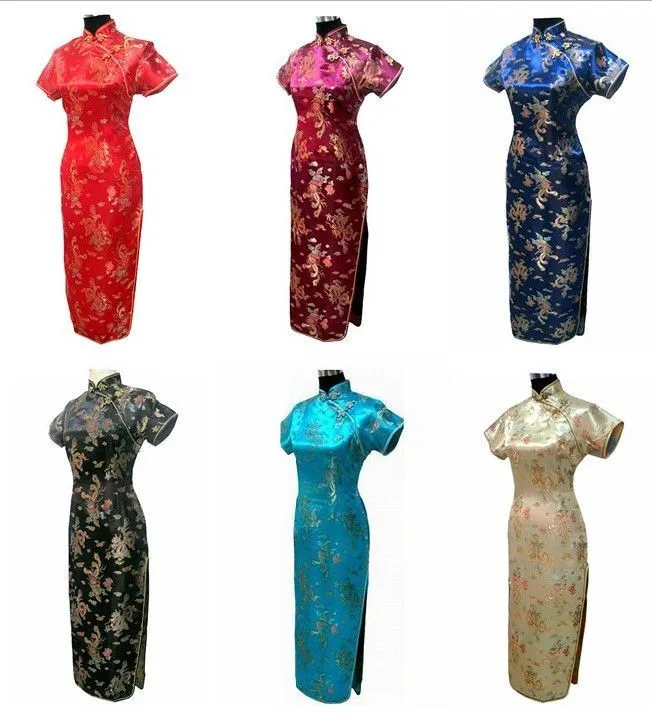 Китайское традиционное женское платье тонкий элегантный атласный Чонсам Топ длинный Qipao синий S M L XL XXL XXXL Бесплатная доставка 020202