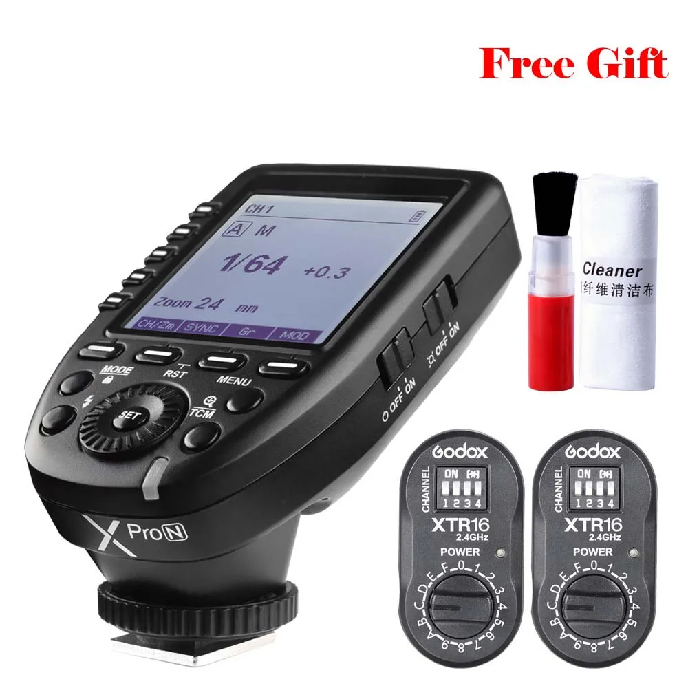 1x Xpro-N 2x XTR-16 Godox XPro-N 2,4 г Камера вспышек с триггерным управлением XTR-16 Studio Strobe Head импульсного иои непрерывного света приемник для Nikon D810 D7500 D90 D5300 - Цвет: 1x Xpro-N 2x XTR-16