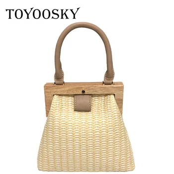 

TOYOOSKY Straw Bag 2019 New Fashion Wooden Clip Women Shoulder Bag Summer Travel Beach Bag Luxury Handbags Women Bags Designer