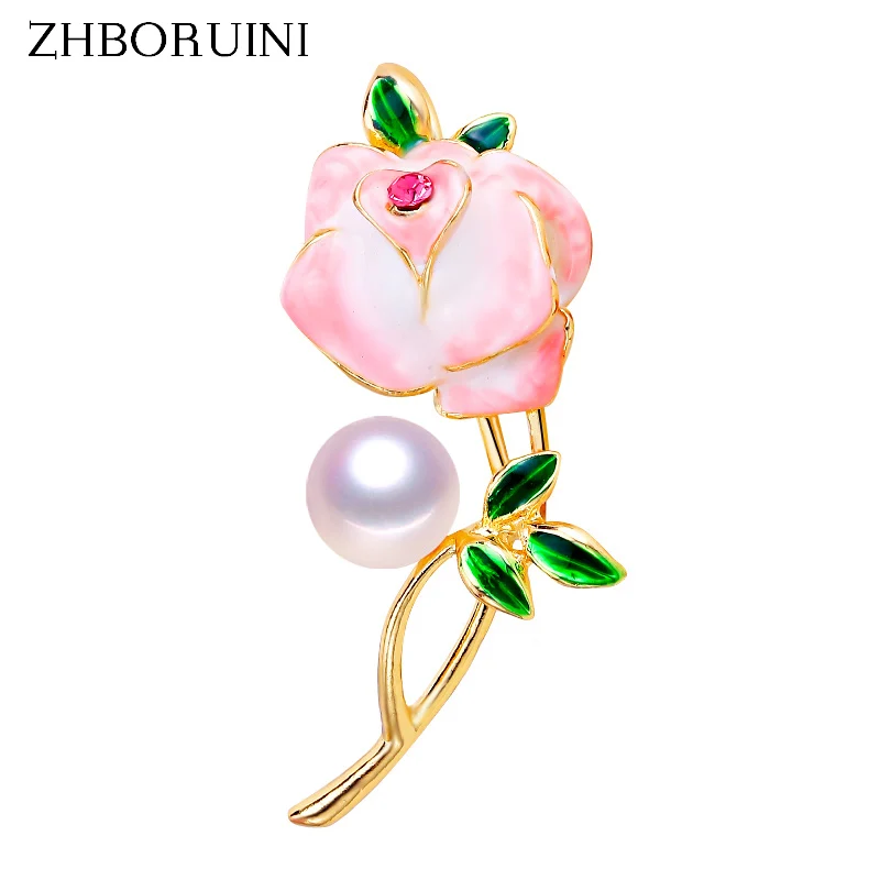 

ZHBORUINI 2019 New High Quality Real Natural Freshwater Pearl Brooch Ceramic Enamel Flower Brooch Pins Pearl Jewelry For Women