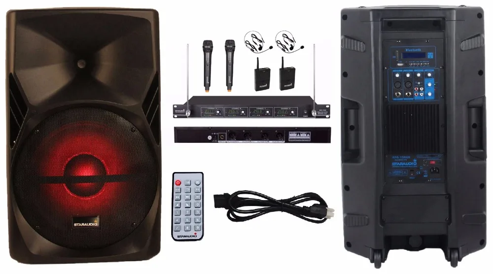 STARAUDIO Pro 15 3500W Powered DJ Stage KTV PA Active SD LED Light Speaker MIC