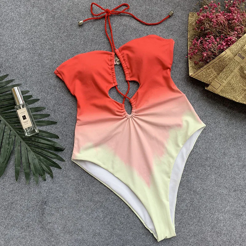 HOT Women's One-piece Swimsuit 2019 Sexy Badpak May Women Fused Gradient Strapless Swimwear Female Monokini Beach Bathing Suit