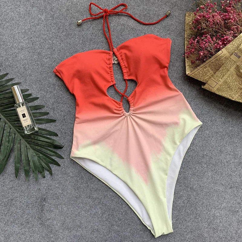

HOT Women's One-piece Swimsuit 2019 Sexy Badpak May Women Fused Gradient Strapless Swimwear Female Monokini Beach Bathing Suit