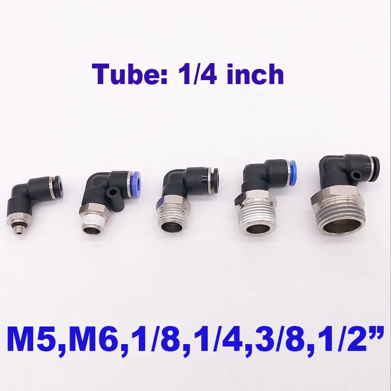 

L type pneumatic push in fitting elbow M6 M5 1/8 1/4 3/8 1/2 BSP NPT pu tubing 1/4 inch air hose connector 90 degree pipe joint