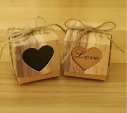 Бесплатная доставка 100 шт/партия деревянная зернистая Свадебная бумажная коробка для конфет с пеньковой веревкой