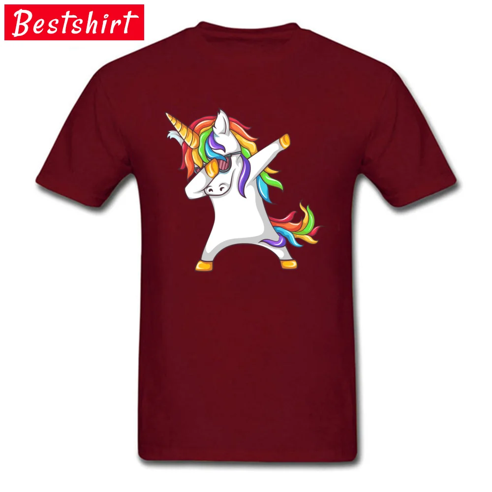 Pure Cotton Men's Short Sleeve Dabbing Unicorn T Shirts Family Tops & Tees Brand Camisa O Neck Clothing Shirt Free Shipping Dabbing Unicorn maroon
