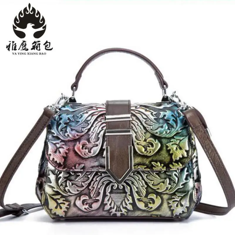 

2018 Brand Genuine Leather Women Handbag Soft Leather Fashion Flower Printed Shoulder Bag Large Capacity Casual Women Bag