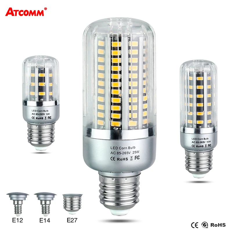 

E12 E14 E27 LED Corn Bulb 85-265V 25W 20W 15W 10W 5W Ampoule LED E27 Bombillas SMD 5736 Chip 32 56 72 88 130 LEDs Spotlight Lamp