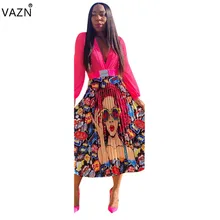 VAZN Новое поступление Знаменитые сексуальные женские с цветочным принтом, обтягивающее длинные юбки шифоновые плиссированные Ретро свободные макси юбки HGL1140