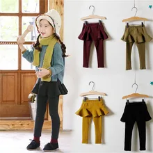 Kids Baby Girls Toddlers Leggings Cotton Solid Pants Trousers Dress Ruffles Skirt Culottes Warm Fit for 1-4T Fall Wear