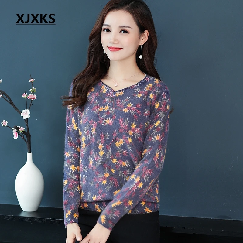 

XJXKS New Autumn Young Women Sweaters Pull eFmme Modia Soft Printing Comfortable Women Elasticity Casual Pullover Sweaters