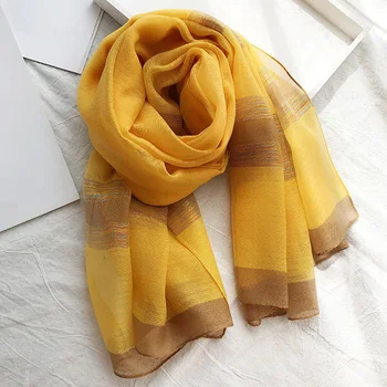 

Spring Autumn Gold Silk Side Scarves Korean Scarf Wild Water Ripple Summer Silk Scarf In The Long Paragraph Shawl