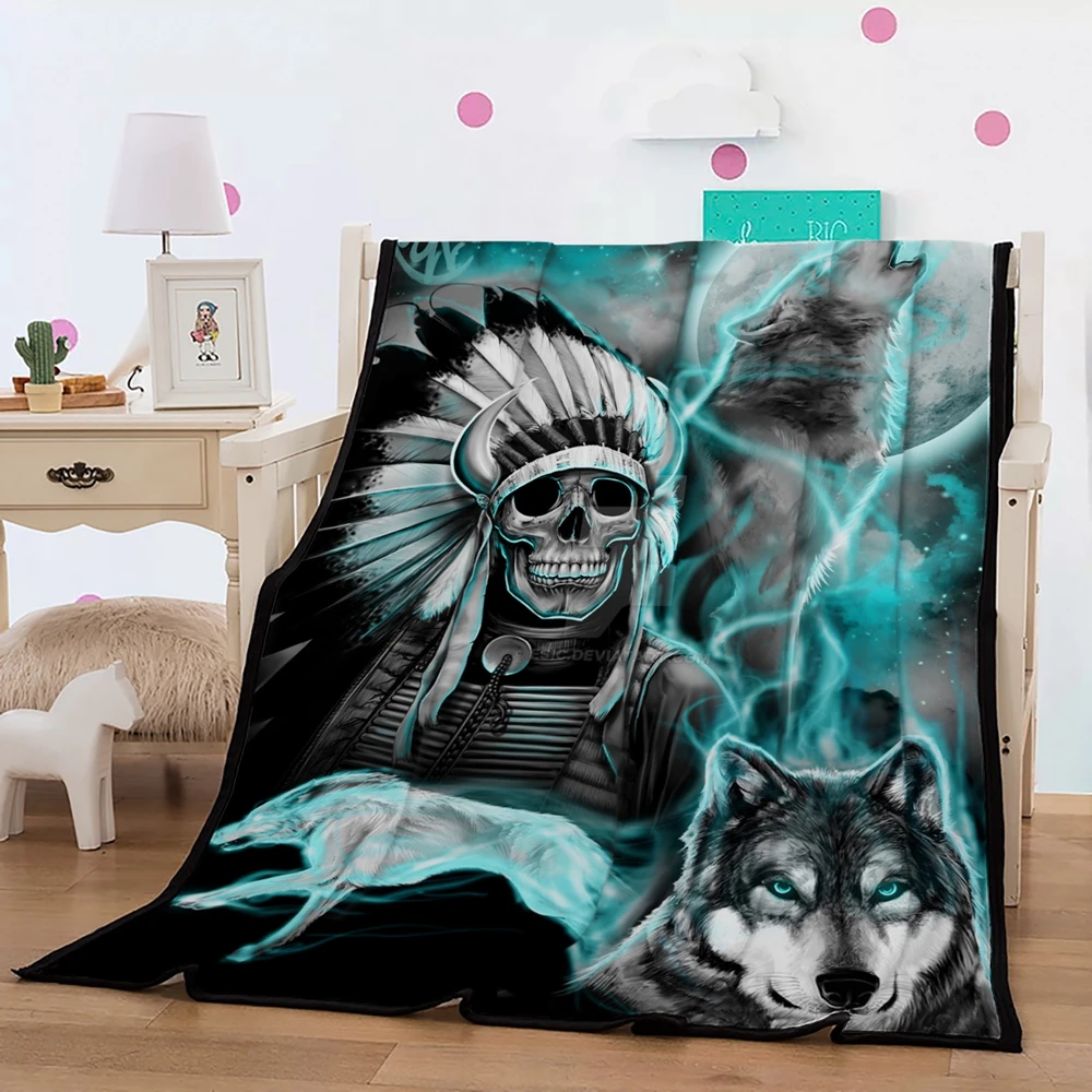 

BEST.WENSD Western Halloween bedding winter summer blanket Indian skull throw blanket large cotton Wolf bed cover blanket mantas