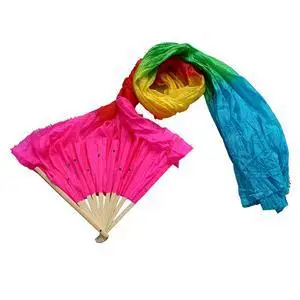 

Multi Color Hand Made Colorful Belly Dance Dancing Silk Bamboo Long Fans Veils